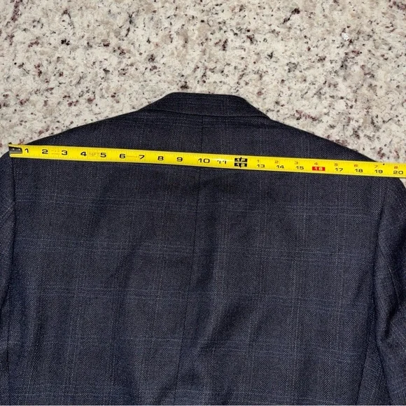 Lauren Ralph Lauren Grey 100% Wool Blazer Windowpane Size 44L Suede Elbow Patch - Picture 10 of 12
